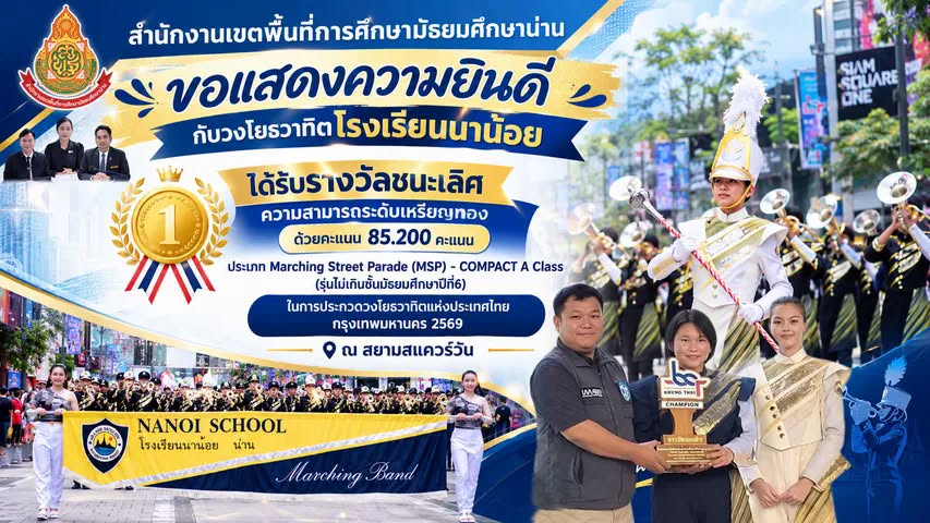 ขอแสดงความยินดีกับวงโยธวาทิตโรงเรียนนาน้อย&nbsp;คว้ารางวัลชนะเลิศเหรียญทอง ในการประกวดวงโยธวาทิตแห่งประเทศไทย