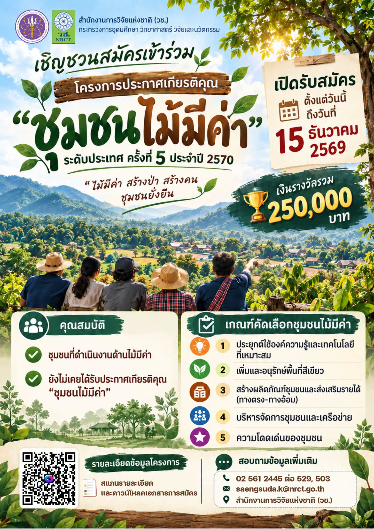 ขอเชิญชวนเสนอชื่อชุมชนเข้าร่วมโครงการประกาศเกียรติคุณ &ldquo;ชุมชนไม้มีค่า&rdquo; ระดับประเทศ ครั้งที่ 5 ประจำปี 2570